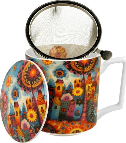 Duo Skodelica+pokrov+cedilo Mesto, 450 ml porcelan, darilna embalaža, 4606