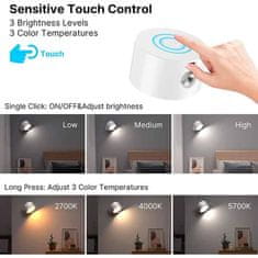 Netscroll LED stenska bralna svetilka, na dotik, nastavljiva svetlost v 3 stopnjah in barvne temperature, 360° magnetna rotacija, USB kabel/polnjenje, prenosna lučka za spalnico, pisarno, omaro, StickLamp, bela