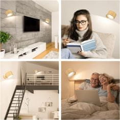 Netscroll LED stenska bralna svetilka, na dotik, nastavljiva svetlost v 3 stopnjah in barvne temperature, 360° rotacija, USB kabel in polnjenje, prenosna lučka za spalnico, pisarno, omara StickLamp, les