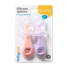 BabyOno Baby Ono silikonska žlica 2 kosa roza, vijolična