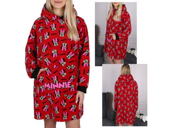 Disney DISNEY Minnie Mouse Rdeča dekliška majica, halja, odeja s kapuco, snuddie, topla, mehka, darilo 146-170 cm