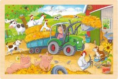 Goki Puzzle Mali traktor 24 kosov - lesene