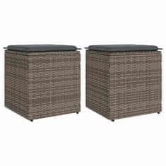 Vidaxl Vrtni stolčki z blazinami 2 kosa Siva 40x40x43 cm poli ratan