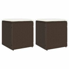 Vidaxl Vrtni stolčki z blazinami 2 kosa Rjava 40x40x43 cm Poly Rattan