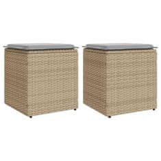 Vidaxl Vrtni stolčki z blazinami 2 kosa Bež 40x40x43 cm poli ratan