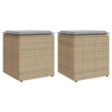 Vidaxl Vrtni stolčki z blazinami 2 kosa Bež 40x40x43 cm poli ratan