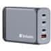 Verbatim Potovalni adapter GNC-240, GaN vtič, 3x USB-C PD 140W 100W 65W, 1xUSB-A QC 3.0