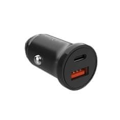 FIXED Fiksni avtomobilski polnilnik z izhodom USB-C in USB ter podporo za PD, 20 W, črn