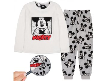 Disney DISNEY Mickey Mouse dekliška pižama iz flisa, topla, z dolgimi rokavi, bela in siva