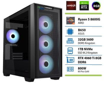 PCplus Gamer namizni računalnik, R5 8600G, 32GB, SSD1TB, RTX4060Ti (147013)