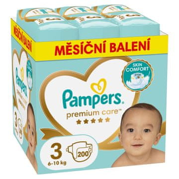 Pampers Premium Care plenice, velikost 3 (6-10 kg), 200 plenic, mesečni paket