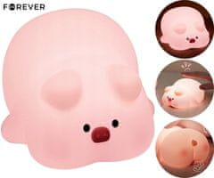 Forever FOREVER PIG nočna LED svetilka, ambientalna, brezžična, 3 načini svetenja, časovnik, polnilna baterija, silikon, USB Type-C, + kabel