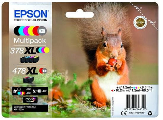 Epson kartuša T379D (črna/ciana/rumena/magenta/rdeča/siva), več pakiranj XL (veverica)