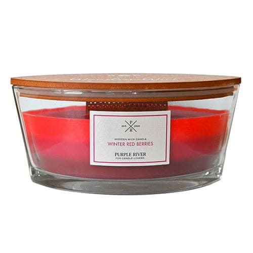 Svíčka Purple River Ellipse Tricolor, Winter Red Berries, Zimní červené bobule, 453 g