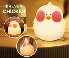 Forever CHICKEN nočna LED svetilka, ambientalna, brezžična, 3 načini svetenja, RGB način, časovnik, polnilna baterija, silikon, USB Type-C, + kabel
