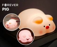 Forever FOREVER PIG nočna LED svetilka, ambientalna, brezžična, 3 načini svetenja, časovnik, polnilna baterija, silikon, USB Type-C, + kabel