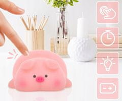 Forever FOREVER PIG nočna LED svetilka, ambientalna, brezžična, 3 načini svetenja, časovnik, polnilna baterija, silikon, USB Type-C, + kabel