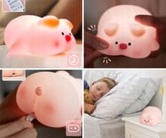 Forever FOREVER PIG nočna LED svetilka, ambientalna, brezžična, 3 načini svetenja, časovnik, polnilna baterija, silikon, USB Type-C, + kabel