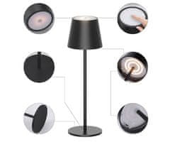 Platinet PLATINET PTL44B brezžična namizna LED svetilka, do 400 lumnov, nastavljiva svetlost, nastavljiva barvna temperatura, 4000mAh polnilna baterija, IP44 odpornost, USB Type-C, 37x12cm, kovina, črna