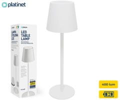 Platinet PLATINET PTL44W brezžična namizna LED svetilka, do 400 lumnov, nastavljiva svetlost, nastavljiva barvna temperatura, 4000mAh polnilna baterija, IP44 odpornost, USB Type-C, 37x12cm, kovina, bela