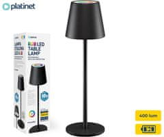 Platinet PLATINET PTL44RGB brezžična namizna LED svetilka, do 400 lumnov, nastavljiva svetlost, nastavljiva barvna temperatura, 4000mAh polnilna baterija, IP44 odpornost, USB Type-C, 37x12cm, kovina, črna