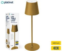 Platinet PLATINET PTL44GL brezžična namizna LED svetilka, do 400 lumnov, nastavljiva svetlost, nastavljiva barvna temperatura, 4000mAh polnilna baterija, IP44 odpornost, USB Type-C, 37x12cm, kovina, zlata