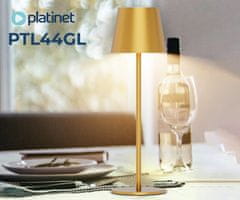 Platinet PLATINET PTL44GL brezžična namizna LED svetilka, do 400 lumnov, nastavljiva svetlost, nastavljiva barvna temperatura, 4000mAh polnilna baterija, IP44 odpornost, USB Type-C, 37x12cm, kovina, zlata