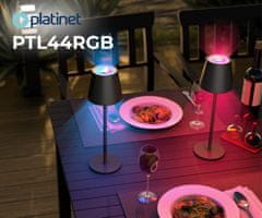 Platinet PLATINET PTL44RGB brezžična namizna LED svetilka, do 400 lumnov, nastavljiva svetlost, nastavljiva barvna temperatura, 4000mAh polnilna baterija, IP44 odpornost, USB Type-C, 37x12cm, kovina, črna