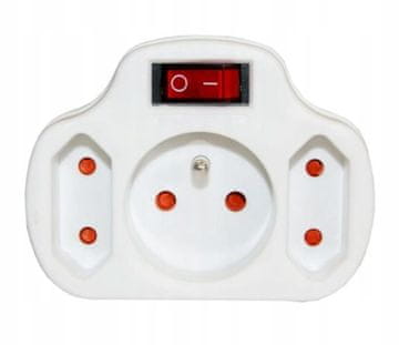 shumee 2-vtični razdelilnik 2P+Z bele barve s stikalom in ozemljitvijo