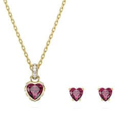 Swarovski Pozlačen komplet nakita z rdečimi Chroma kristali 5684506 (verižica, uhani)