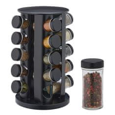 HOME & MARKER® Vrtljivi organizator za začimbe 360° z 20 steklenimi kozarci, črn, 32,5x18,5 cm | SPINSPICE