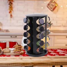 HOME & MARKER® Vrtljivi organizator za začimbe 360° z 20 steklenimi kozarci, črn, 32,5x18,5 cm | SPINSPICE