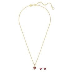 Swarovski Pozlačen komplet nakita z rdečimi Chroma kristali 5684506 (verižica, uhani)