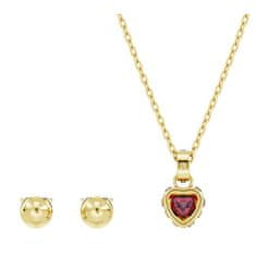 Swarovski Pozlačen komplet nakita z rdečimi Chroma kristali 5684506 (verižica, uhani)