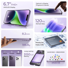 Oukitel P1 pametni telefon, Ultra tanek 8.2mm, 5150mAh Baterija,(8GB+256GB), ČRNE barve