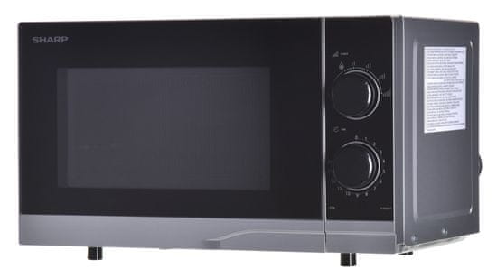 Sharp Mikrovalovna pečica SHARP YC-PS201AE-S, 20 L, 700 W, digitalni timer, srebrna barva, 6 močnivih stopenj, površinska zasnova