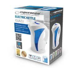 Esperanza Električni kuhalnik vode Esperanza EKK018B, 1.7 L, bel/moder, 2200 W, brezžičen, s protections proti suhemu kuhanju