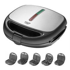 Adler Sandwich maker Adler AD 3040, 1200 W, črno-siva, izbira med sendviči in vaflji, enostavno čiščenje, zaščita pred pregrevanjem