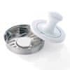 GEFU SPARK hamburger press iz nerjavnega jekla in porcelana - 12 cm, bele in nerjaveče barve, s spojino proti lepljenju