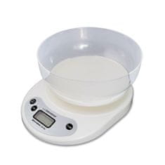Esperanza Digitalna kuhinjska tehtnica Esperanza EKS007 z ovalno posodo, bele barve, natančnost do 1g, kapaciteta 5kg