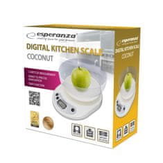 Esperanza Digitalna kuhinjska tehtnica Esperanza EKS007 z ovalno posodo, bele barve, natančnost do 1g, kapaciteta 5kg
