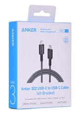 Anker Anker 322 USB C kabel 1,8 m, črn - hitra povezava s 60 W napajanja, idealen za vse naprave z USB C priključkom