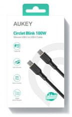 Aukey AUKEY CB-SCC101 USB-C kabel Power Delivery 100W, 5A, dolžina 1m, silikon, črn, USB 3.2 Gen 1, moški konektor.