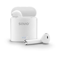 SAVIO Savio TWS-01 Brezžične Bluetooth slušalke, bele, vodoodporne, noise-canceling, univerzalne in z dolgotrajno baterijo