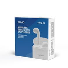 SAVIO Savio TWS-01 Brezžične Bluetooth slušalke, bele, vodoodporne, noise-canceling, univerzalne in z dolgotrajno baterijo
