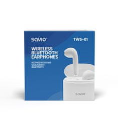SAVIO Savio TWS-01 Brezžične Bluetooth slušalke, bele, vodoodporne, noise-canceling, univerzalne in z dolgotrajno baterijo