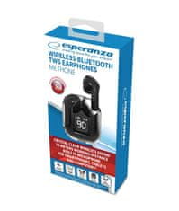 Esperanza Brezžične in-ear slušalke Esperanza EH238K Bluetooth TWS v črni barvi, z dotikovnim upravljanjem in dolgo avtonomijo.