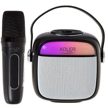 Adler Karaoke zvočnik Adler AD 1199 črn z mikrofonom - brezžično, BT 5.1, USB, AUX, MicroSD, LED osvetlitev, 8 h delovanja