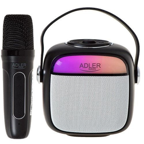 Adler Karaoke zvočnik Adler AD 1199 črn z mikrofonom - brezžično, BT 5.1, USB, AUX, MicroSD, LED osvetlitev, 8 h delovanja