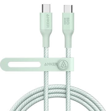 Anker Anker 544 (A80F6H61) kabel USB-C, bio-najlon, dolžina 1.8m, moč 140 W, zelen, moški konektor, ravna oblika.